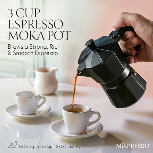 3 Cup Moka Pot Stovetop Espresso Maker (Black / 3 Espresso Cups)