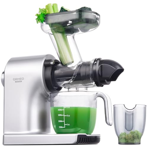 Cold Press Juicer ORMEO HOME Masticating Juicer Machines withLarge Feed Chute Fit Whole Vegetables & Fruits with Pulp Seperation 99.6% Juice Purity Quiet Motor