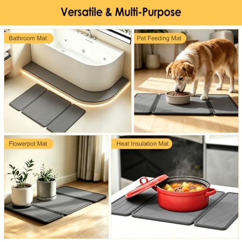 Stone Dish Drying Mat with Silicone Sleeve (Gray / Water Ripple Pattern / 19.7" x 15.7")