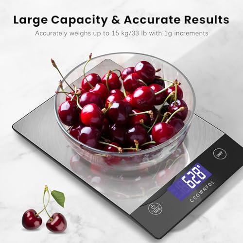 Food Scale Rechargeable 304 Stainless Steel Digital Kitchen Scale Weight Grams and Ounces with LCD Display