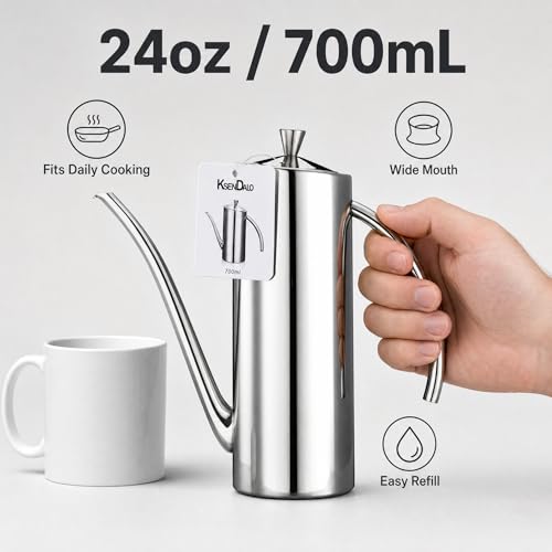 Premium Stainless Steel Olive Oil Dispenser (24 oz, Arc Handle)