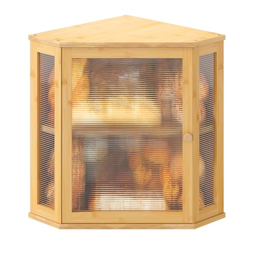 Corner Bread box for Kitchen Countertop (Natural / Extra Large)