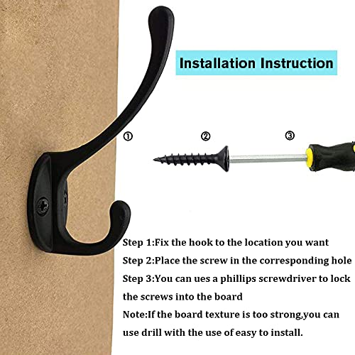 10 Pack Heavy Duty Dual Coat Hooks Wall Mounted with 40 Screws Retro Double Hooks Utility Black Hooks for Coat