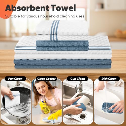 Oven Mitts Kitchen Towels and Dishcloths with Pot Holders Sets (Dusty Blue)