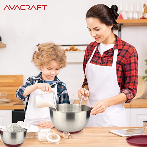 18 10 Stainless Steel Mixing Bowls with Lids (Red)