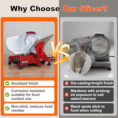 Electric Meat Slicer 10 inch 240W Commercial Deli Food Slicer (Red-10IN-240W)