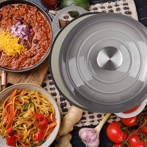 3 Quart Dutch Oven Enameled Cast Iron with Lid (Light Gray / 3 QT)