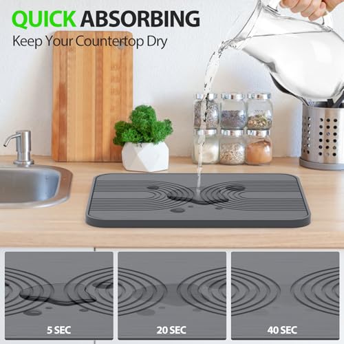 2 PCS Stone Dish Drying Mat ＆ Silicone Mat for Kitchen Counter (Gray / 16.14*12.4inch)