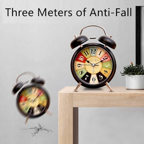 Vintage Twin Bell Alarm Clock with 1 Year Warranty (Black Rainbow Clock)