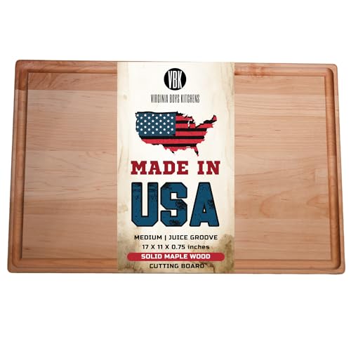 Made in USA Medium Solid Maple Wood Cutting Board by Virginia Boys Kitchens (17"L x 11"W)