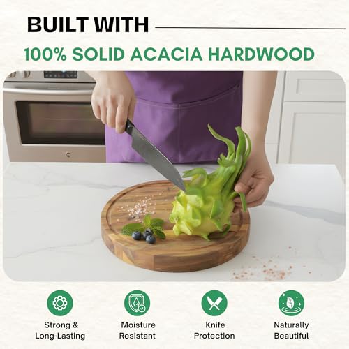 Round Acacia Wood Cutting Boards for Kitchen (Edge Grain / 12"L x 12"W)
