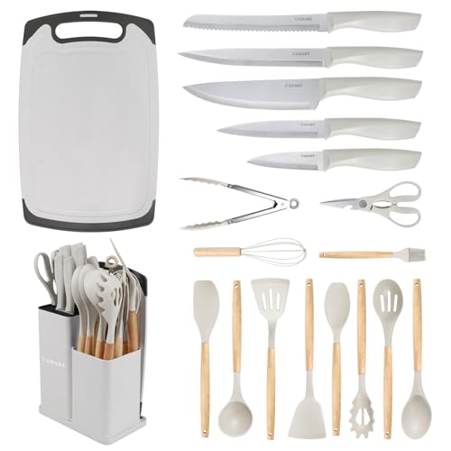 19PCS Knife Set Stainless Steel Cooking Knives with Silicone Kitchen Utensils Set