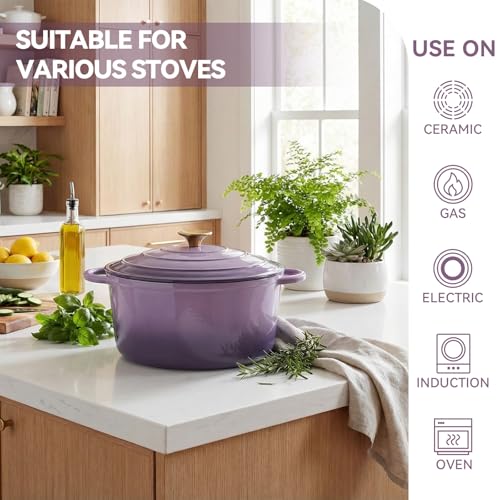 6 Quart Enameled Dutch Oven Pot with Lid (6 QT / Purple)