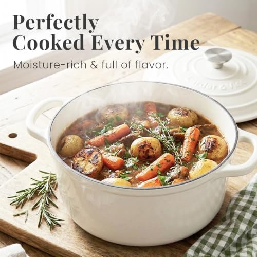 5.7 qt Enameled Cast Iron Dutch Oven Pot with Lid (White / 5.7 QT)