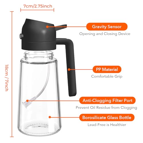 16 oz 2-in-1 Glass Olive Oil Sprayer for Cooking, Black&Black (2Pcs Black)
