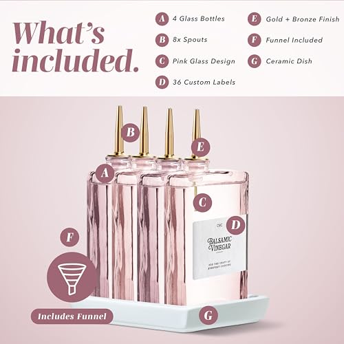 Glass Oil Dispenser Bottle (Pink / 4 Pack)