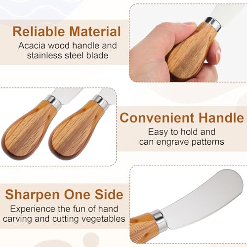 12set Acacia Wood Charcuterie Board with Knife (14 x 8 Inches)