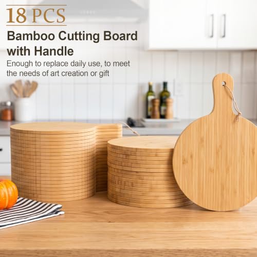 18 Pcs Cutting Board Bulk 13.8" x 9.8" Bamboo Chopping Board with Handle Wood Charcuterie Plank Engraving Serving Kitchen Planks for Wedding Housewarming Gift (13.8" X 9.8" / Bamboo)