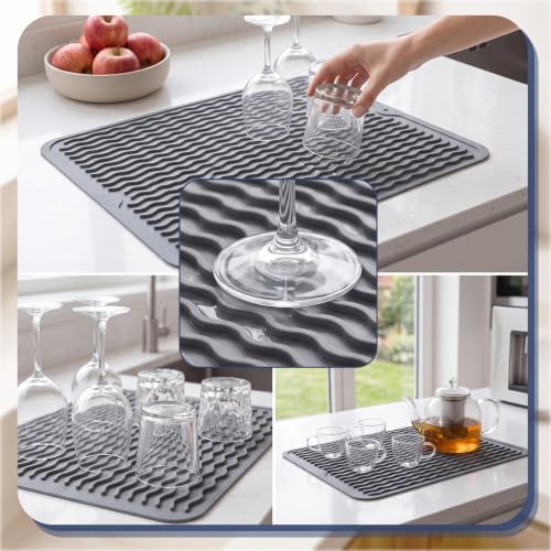 6 Pack Silicone Dish Drying Mat Set Non Slip Silicone Easy Clean Heat Resistant Drying Mat for Kitchen Counter Sink Refrigerator Drawer Liner 20 x 16 Inch