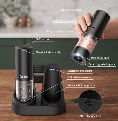 Electric Rechargeable Salt and Pepper Grinder Set