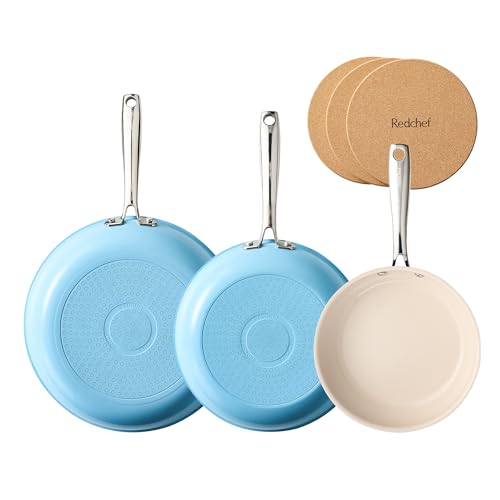 Skillets and Frying Pans Non Stick Pan Sets for Cooking 8" (Sea Salt Blue / 8+9.5+11 Inch)