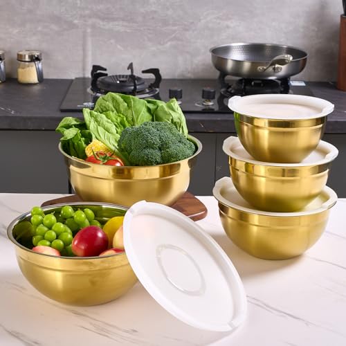 Gold Mixing Bowls with Airtight Lids (Gold / 5 Pieces)