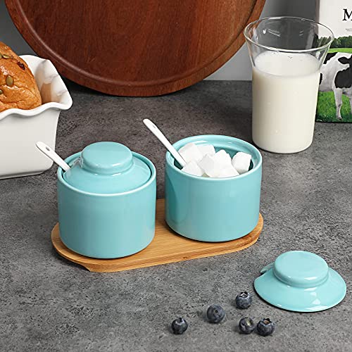 Ceramic Sugar Bowl with Tray and Spoon Set of 2
