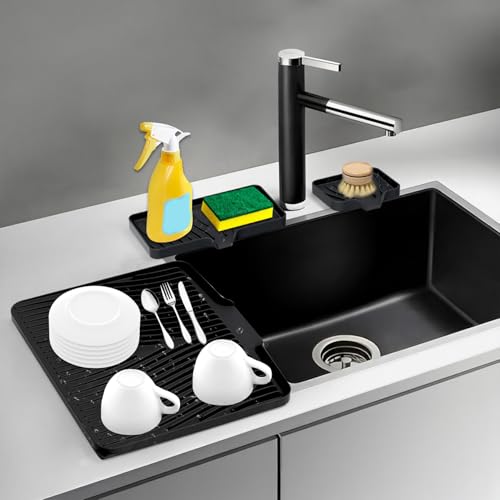 Silicone Dish Drying Mat for Kitchen counter (Black-Set / 19.7" x 17")