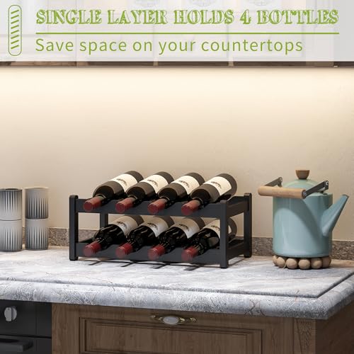Bamboo Wine Rack Wine Storage Cabinet Shelf 16 Bottle Wine Racks Countertop Sturdy for Kitchen Dining Room Pantry
