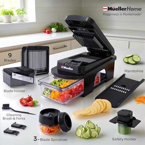 MUELLER HOME ULTIMATE 12 Blade Vegetable Chopper & Mandoline Slicer (12 Blade / Black)