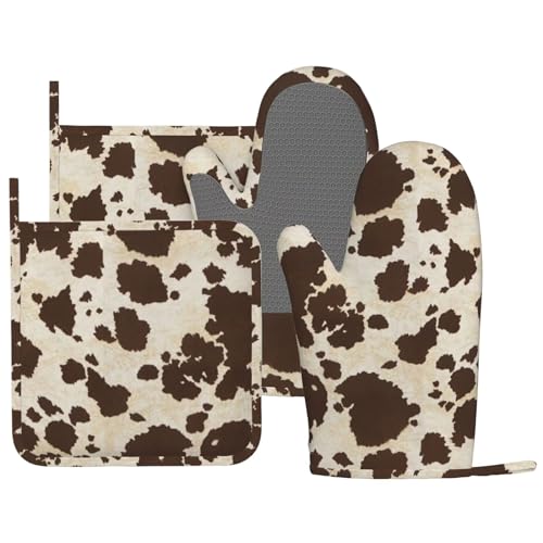 Oven Mitts and Pot Holders Sets Silicone Kitchen Mitts Potholders Heat Resistant 4Pcs Oven Gloves Hot Pads for Kitchen Baking Cooking BBQ Grilling