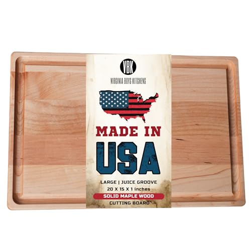 Made in USA Large Solid Maple Wood Cutting Board by Virginia Boys Kitchens (20"L x 15"W)