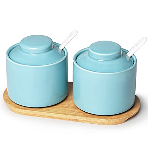 Ceramic Sugar Bowl with Tray and Spoon Set of 2