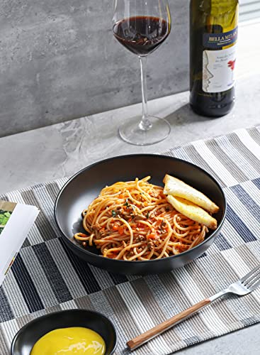 Wide and Shallow Large Porcelain Salad and Pasta Bowls Set of 4