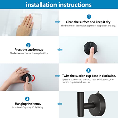 Large Suction Cup Hooks Stainless Steel Suction Shower Hooks for Loofah Set of 2 Towel Hook 11 Lb No Drill Hook for Bathroom