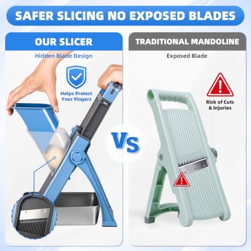 Stainless Steel Vegetable Chopper with Safety Mandoline Slicer & Container