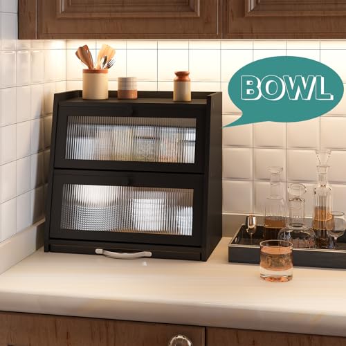 Bread Box for Kitchen Counter (Black With Cutting Board)