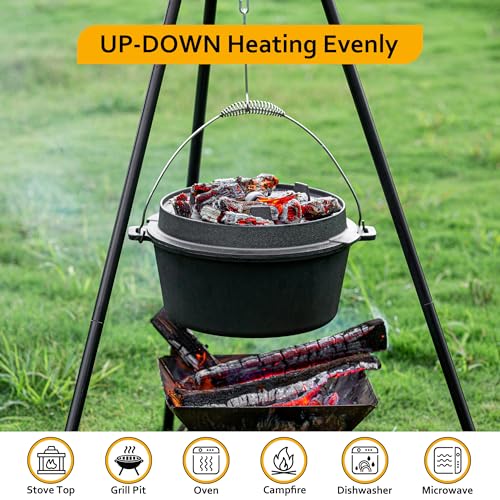 10 QT Pre Seasoned Cast Iron Camping Dutch Oven Pot with Lid (10QT)