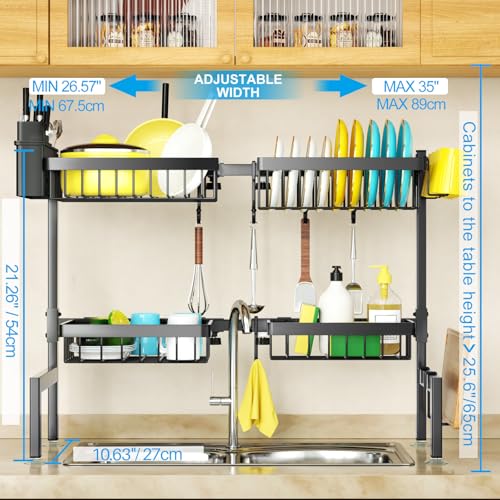 4 Baskets 2 Tier Over The Sink Dish Drying Rack (Black / 2 tiers 4 baskets)