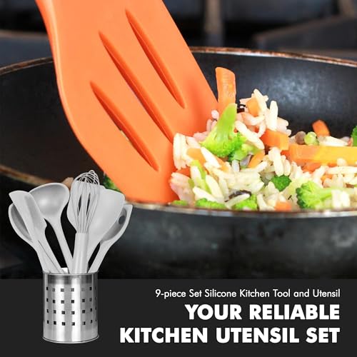 Premium Silicone Kitchen Tools and Utensils Set (9 Piece Set / Gray)