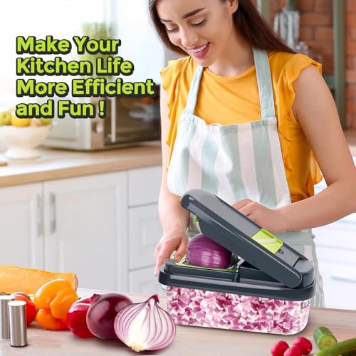 16-in-1 Vegetable Chopper Slicer, Veggie Chopper, Food Chopper, Vegetable Cutter & Spiralizer - Kitchen Gadget Makes Slicing and Prepping Quick and Easy Meal Prep Tool