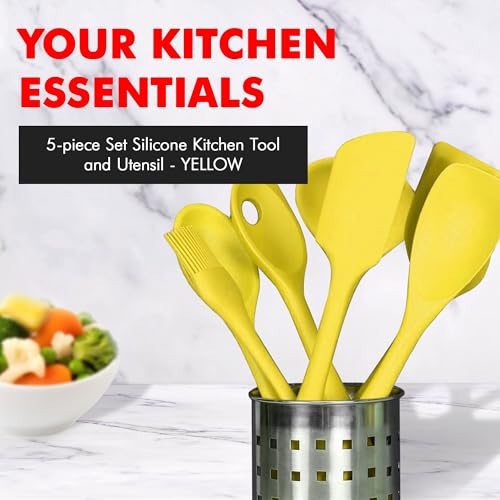 Premium Silicone Kitchen Tool and Utensil Set (5 Piece Set / Yellow)