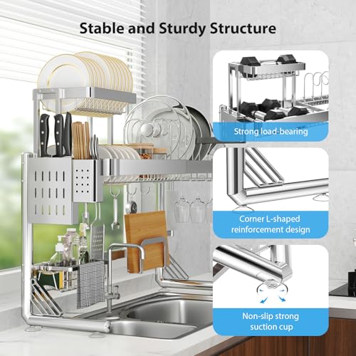 Upgrade 3 Tier Over Sink Dish Drying Rack Adjustable Width (2.5 Tier)