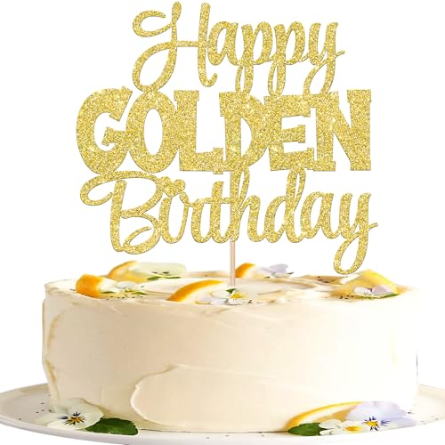 1 PCS Happy Birthday Cake Topper Glitter Happy Birthday Cake Pick Bunting Decor for Anniversary Celebrating Happy Birthday Party Cake Decorations Supplies Gold