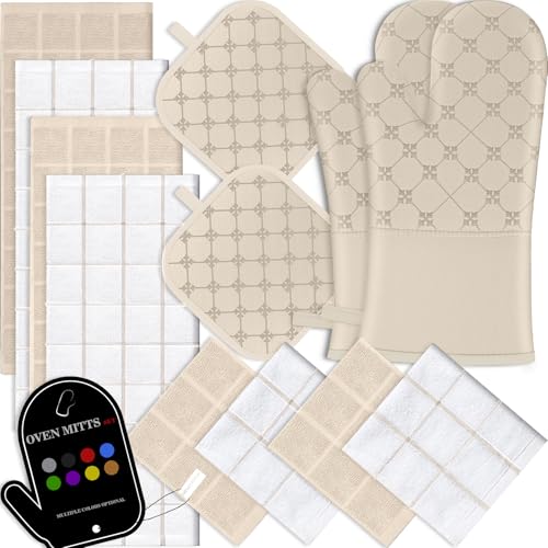 Oven Mitts Kitchen Towels Dishcloths with Pot Holders Sets 12PCS (Milkshake)