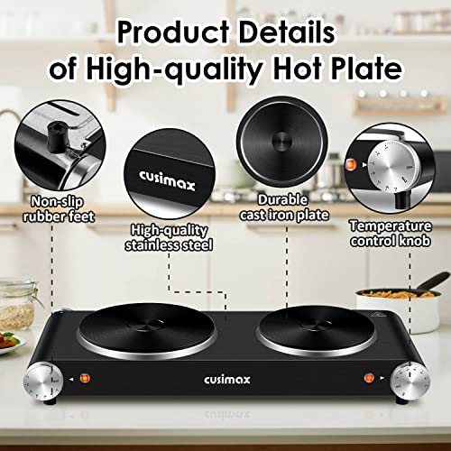 Hot Plate Electric Burner Single Burner Cast Iron hot plates for cooking Portable Burner with Adjustable Temperature Control Stainless Steel Non