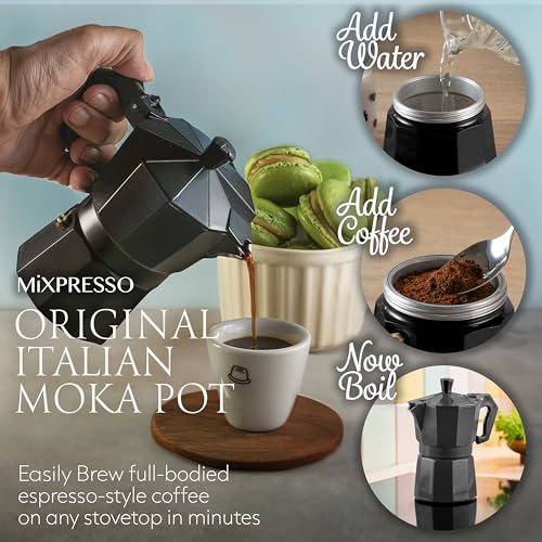 3 Cup Moka Pot Stovetop Espresso Maker (Black / 3 Espresso Cups)
