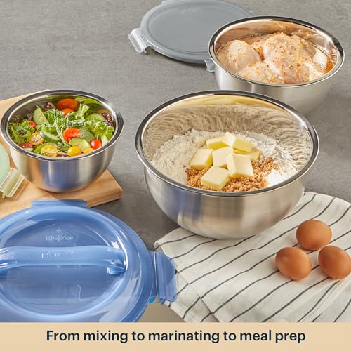 3 Pack Metal Stainless Steel Mixing Bowls with Airtight Locking Lids (3-Pack)