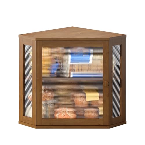 Corner Bread Box for Kitchen Countertop Double Layer Bamboo Wooden Bread box Large Capacity Bread Storage Bin (Brown / Medium)