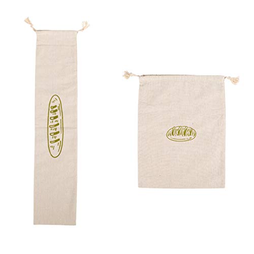 Natural Linen Bread Bags 2Pack 100% Flax Linen for Homemade Bread Reusable Food Storage Bags Reusable Bread Bags for Large Loaf Bakery & Baguette